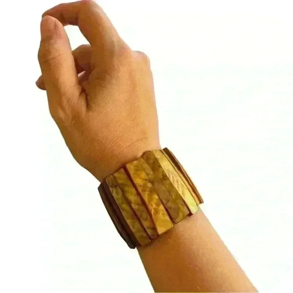 Vintage shell bracelet stretchy cuff boho shiny - Picture 5 of 7